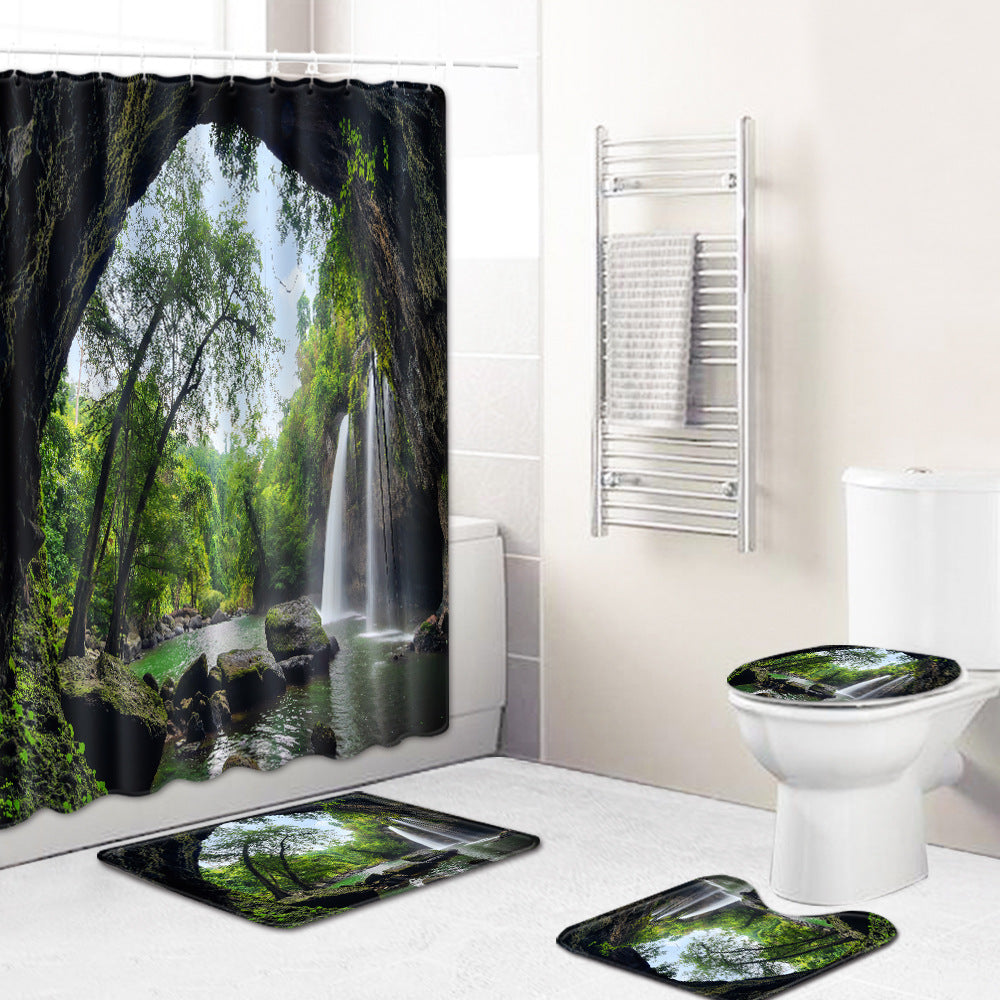 Shower Curtain Bathroom Anti-slip Mats Four-piece Set