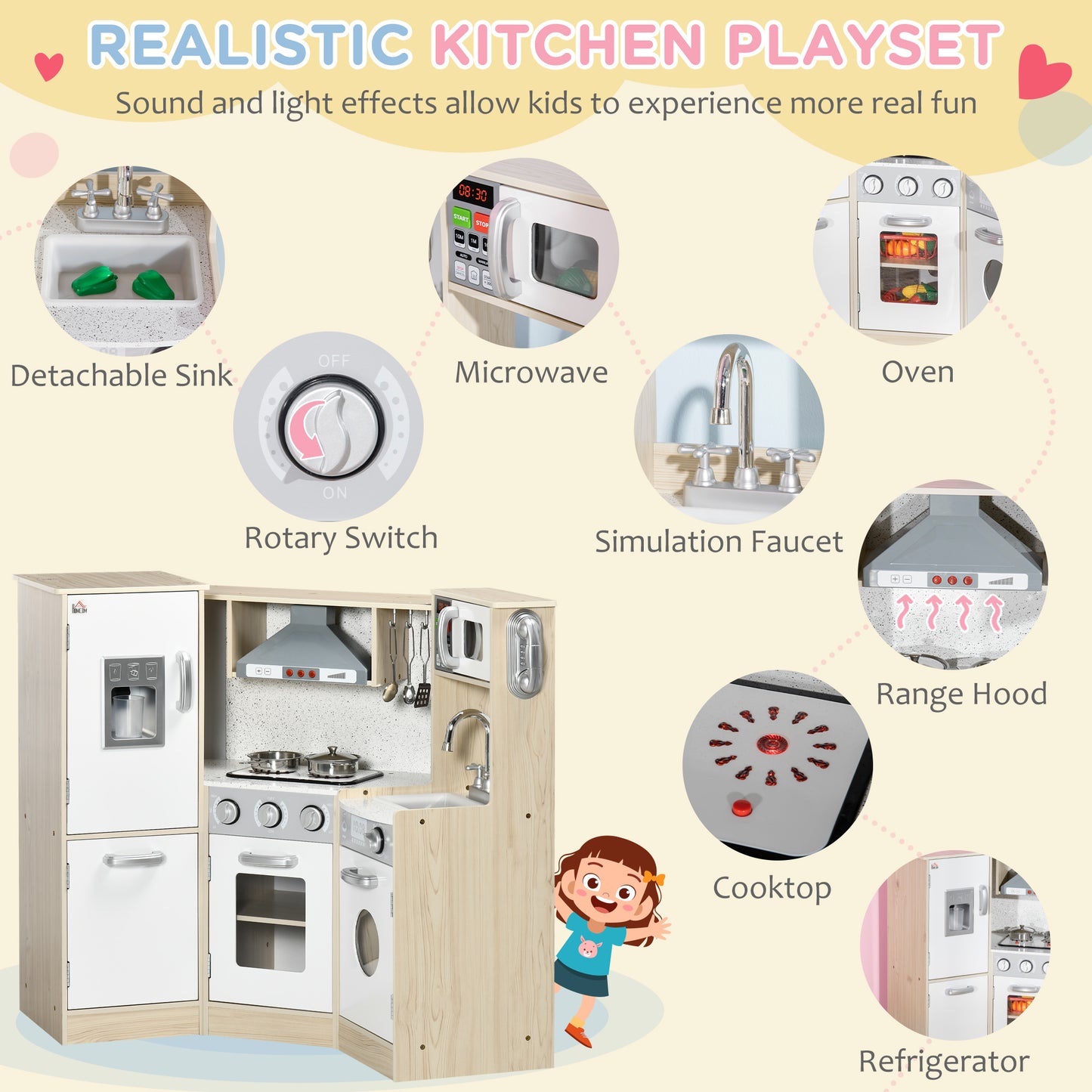 Kids Kitchen Playset, With Accessories, Storage Space
