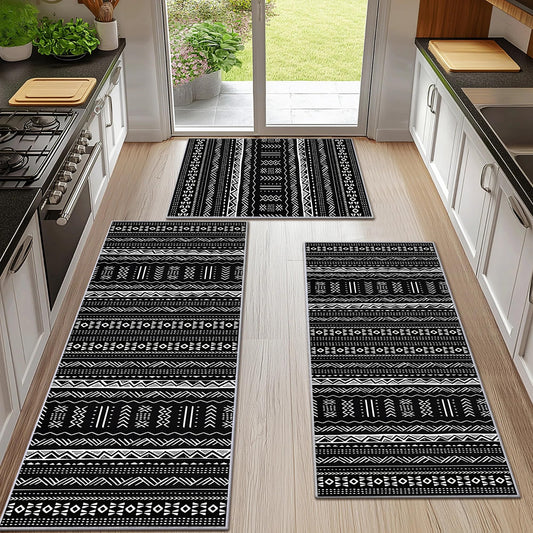 Kitchen Rugs Sets Of 3 Kitchen Mats 3 Piece Set Kitchen Runner Rugs Non Skid Washable Boho Kitchen Rug Set Carpets For Laundry Room