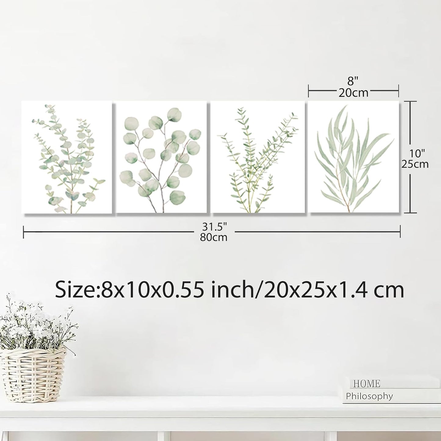 4PCS 8X10in,Botanical Plant Canvas Wall Art, Framed Boho Wall Decor For Bathroom, Minimalist Aesthetic Bedroom Wall Art