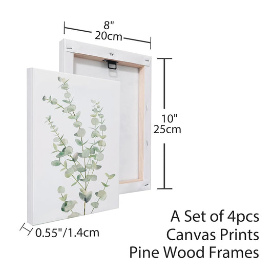 4PCS 8X10in,Botanical Plant Canvas Wall Art, Framed Boho Wall Decor For Bathroom, Minimalist Aesthetic Bedroom Wall Art