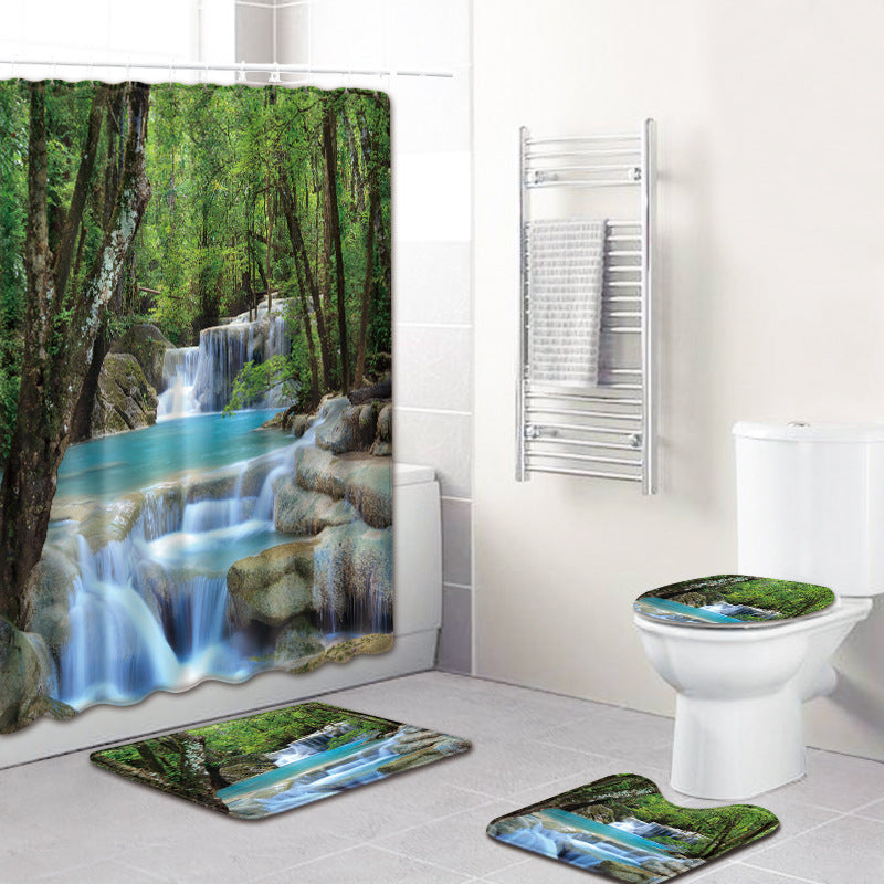 Shower Curtain Bathroom Anti-slip Mats Four-piece Set