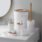 Affordable Luxury Bamboo And Wood Bathroom Set Washbasin Accessories Hydraulic Cup Soap Dish Toothbrush Holder
