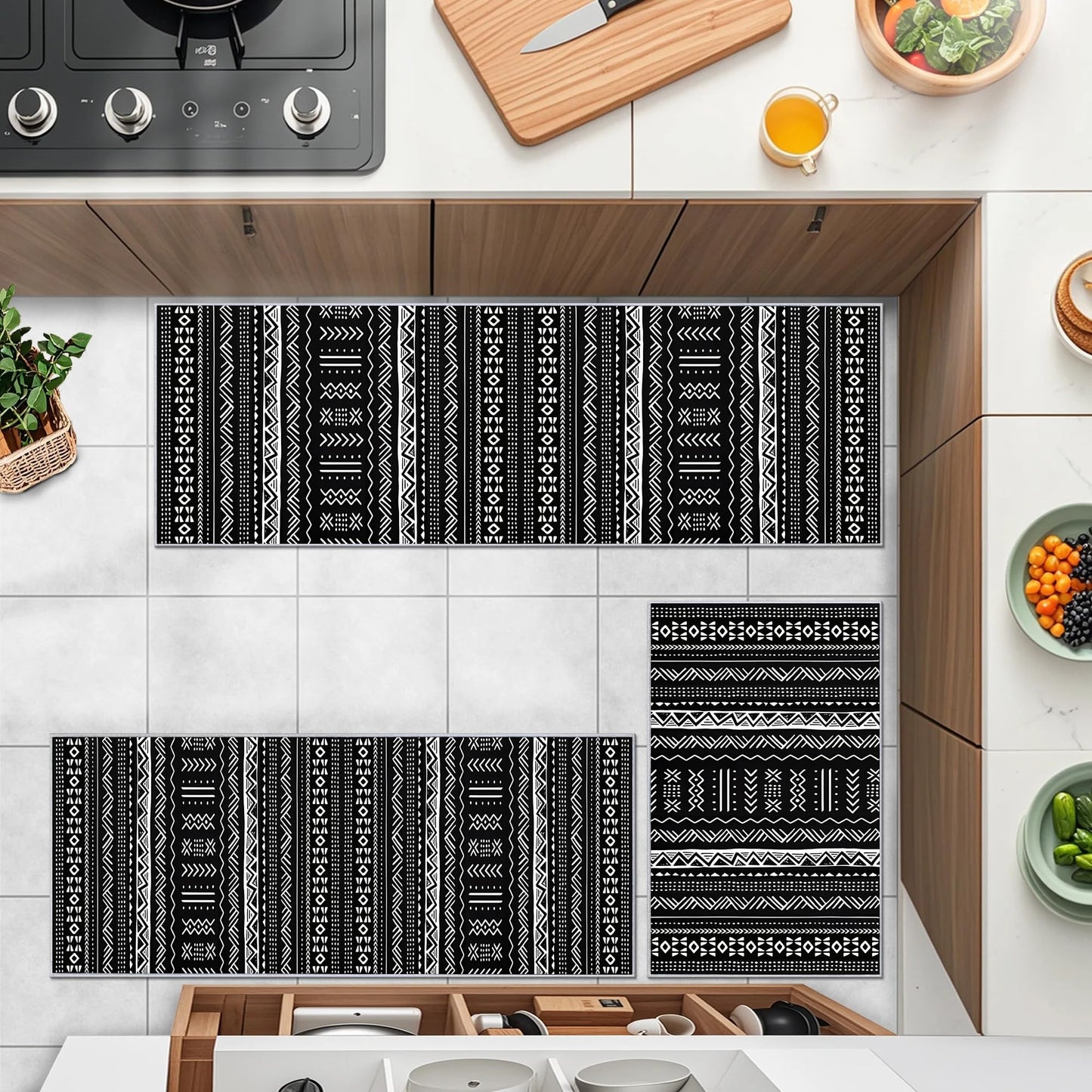 Kitchen Rugs Sets Of 3 Kitchen Mats 3 Piece Set Kitchen Runner Rugs Non Skid Washable Boho Kitchen Rug Set Carpets For Laundry Room