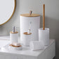 Affordable Luxury Bamboo And Wood Bathroom Set Washbasin Accessories Hydraulic Cup Soap Dish Toothbrush Holder